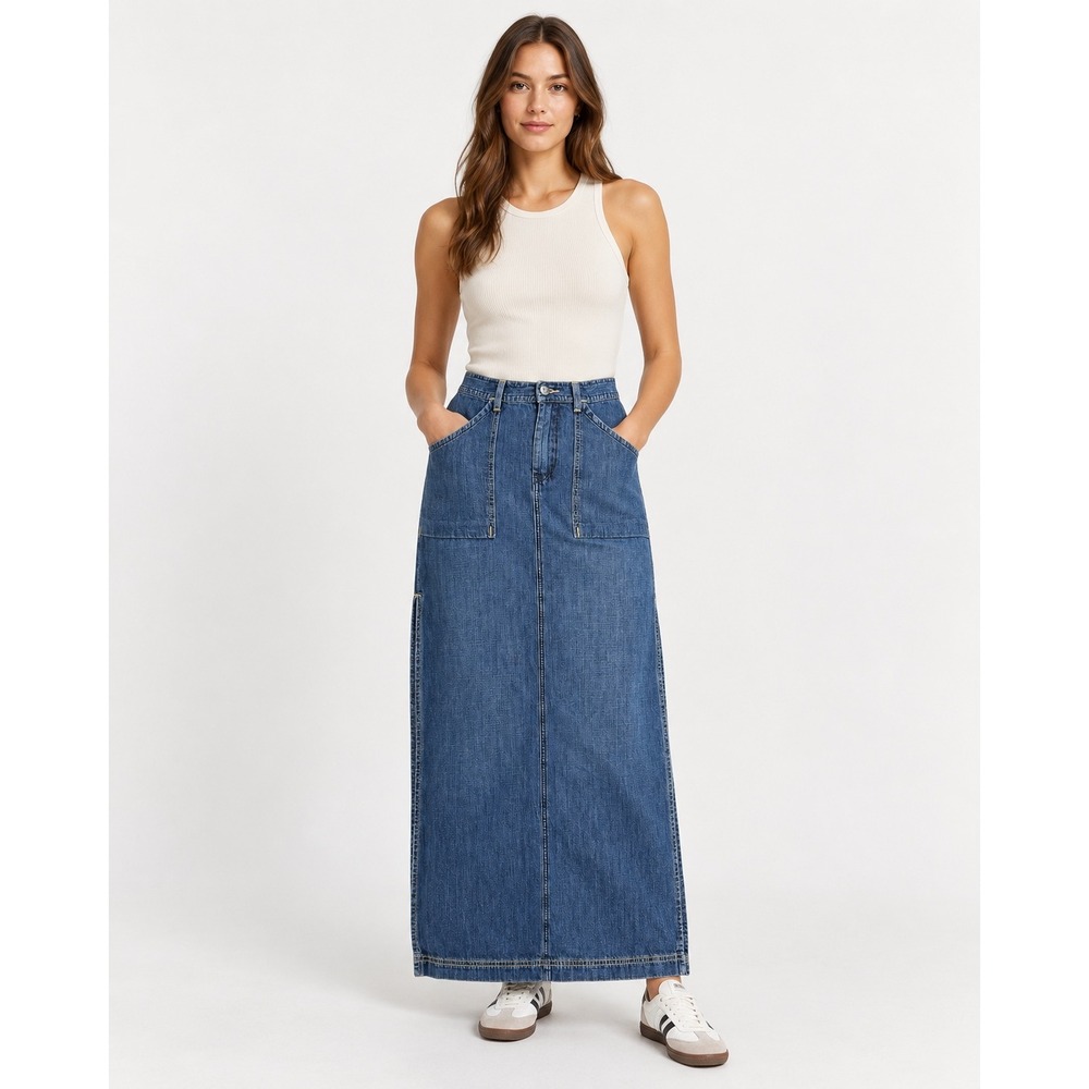 Vintage Lucky Brand Issue Y2K Denim Maxi Skirt Size 26